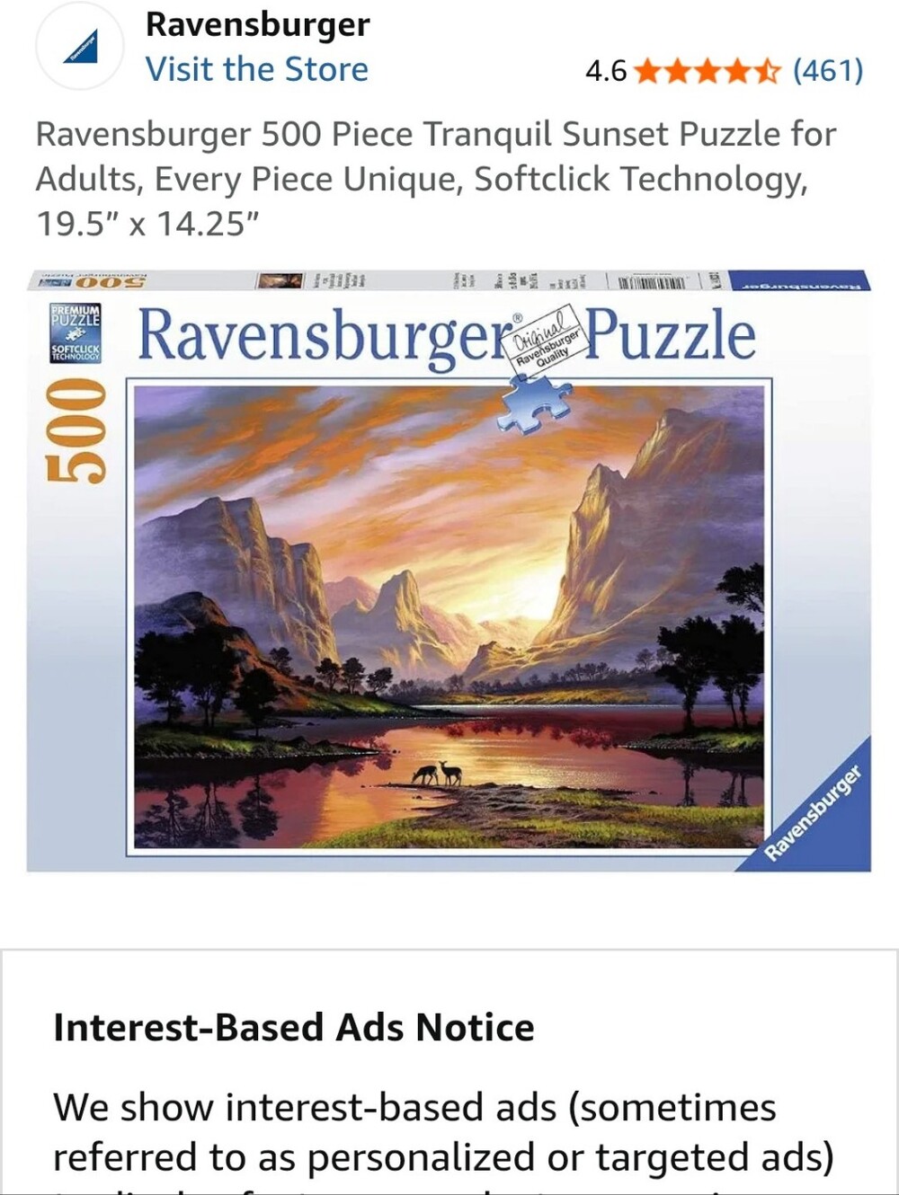 Ravensburger Tranquil Sunset 500p Puzzle